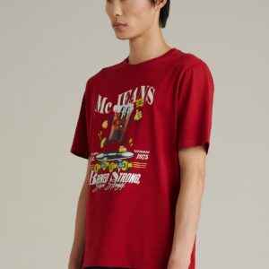 เสื้อยืดแขนสั้นผู้ชาย คอกลม สีแดง-Red-L